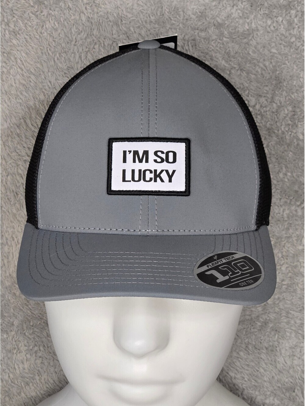 Black Clover I'm So Lucky Trucker Hat Gray Black Snapback Flexfit 110 NWT
